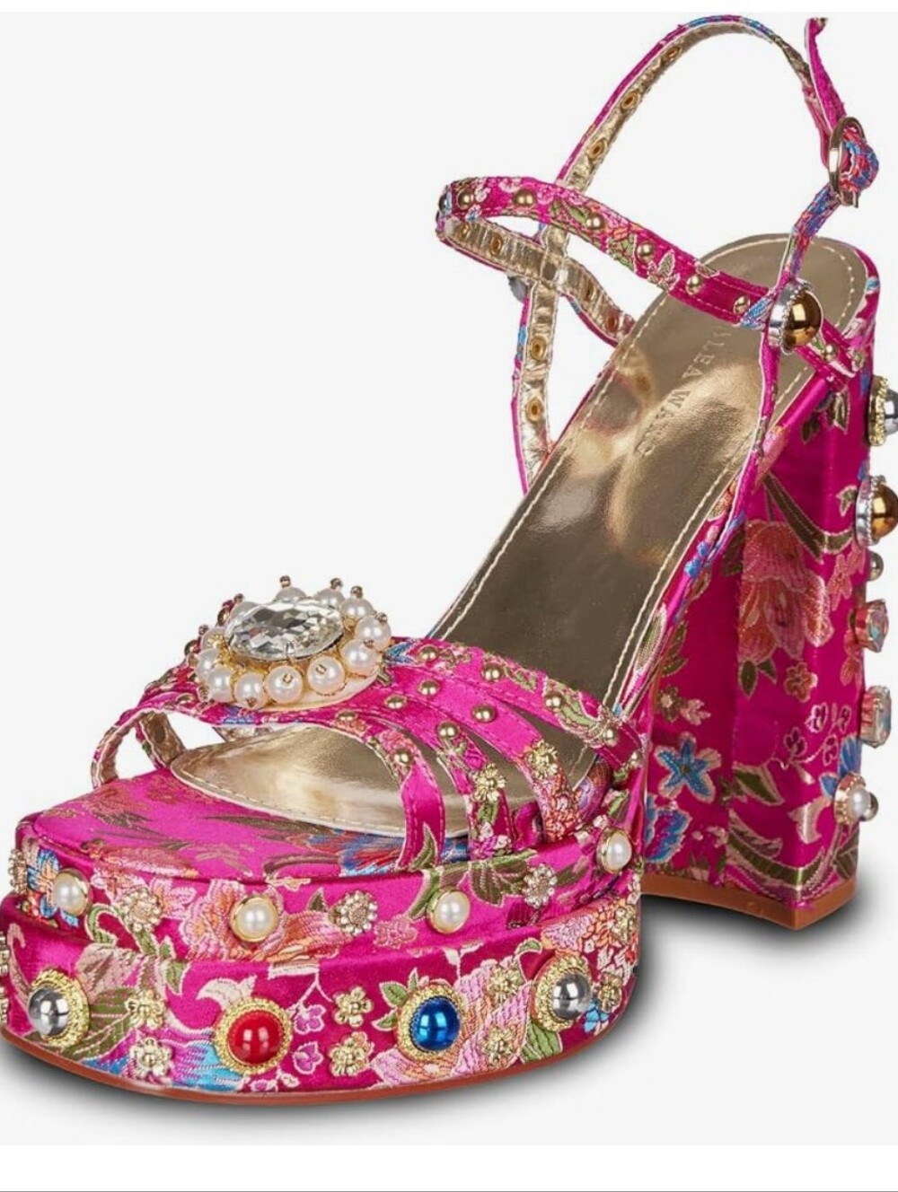 Embellished Fuchsia Platform Heels with Ankle Strap - Picture 2 of 3